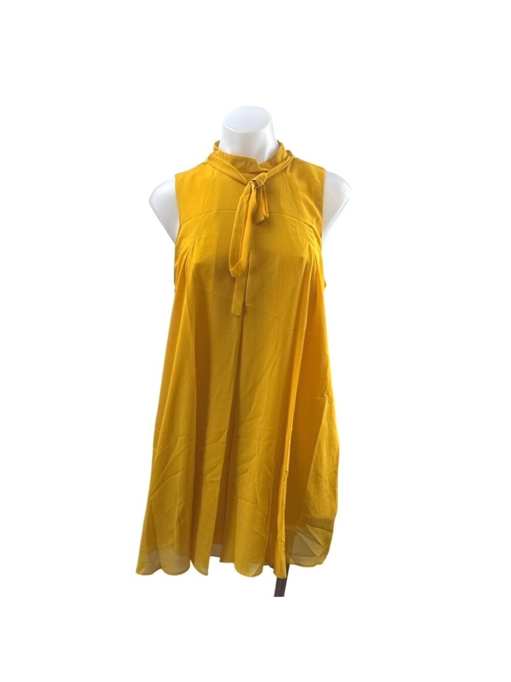 BCBGeneration Women's Yellow Sleeveless Tie Neck Pleated Mini Tank Shift Dress S